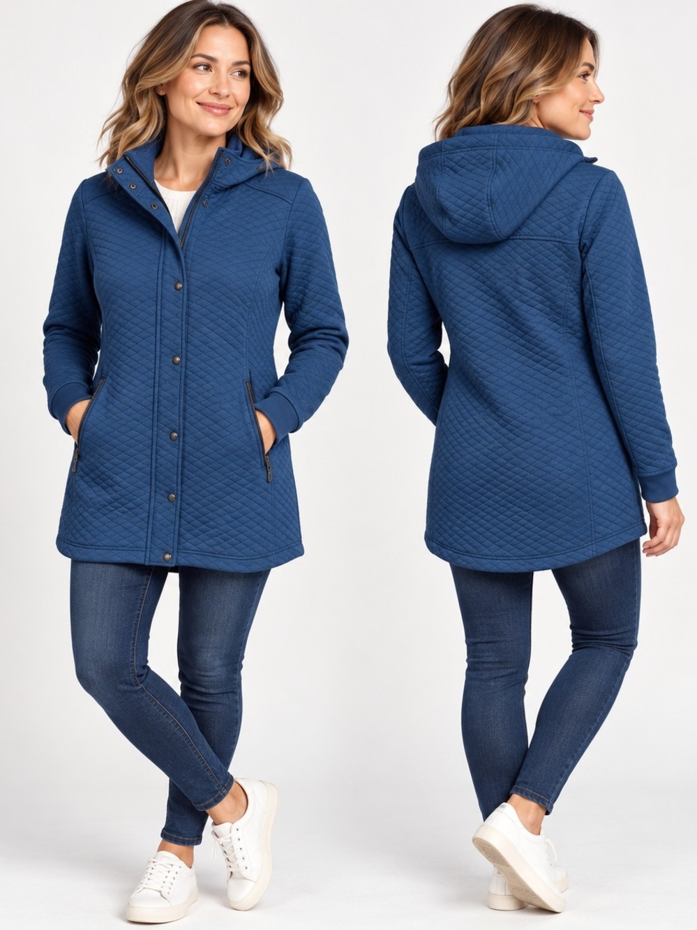 The North Face Women’s S/P Navy Quilted Hooded Jacket Contemporary Casual Athlei